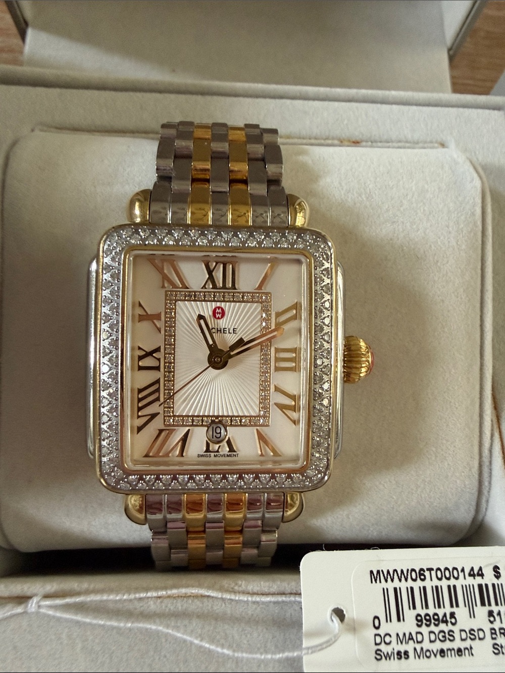 Michele Two-Tone Gold and Silver Diamond Bezel Women's Watch - Picture 6 of 12